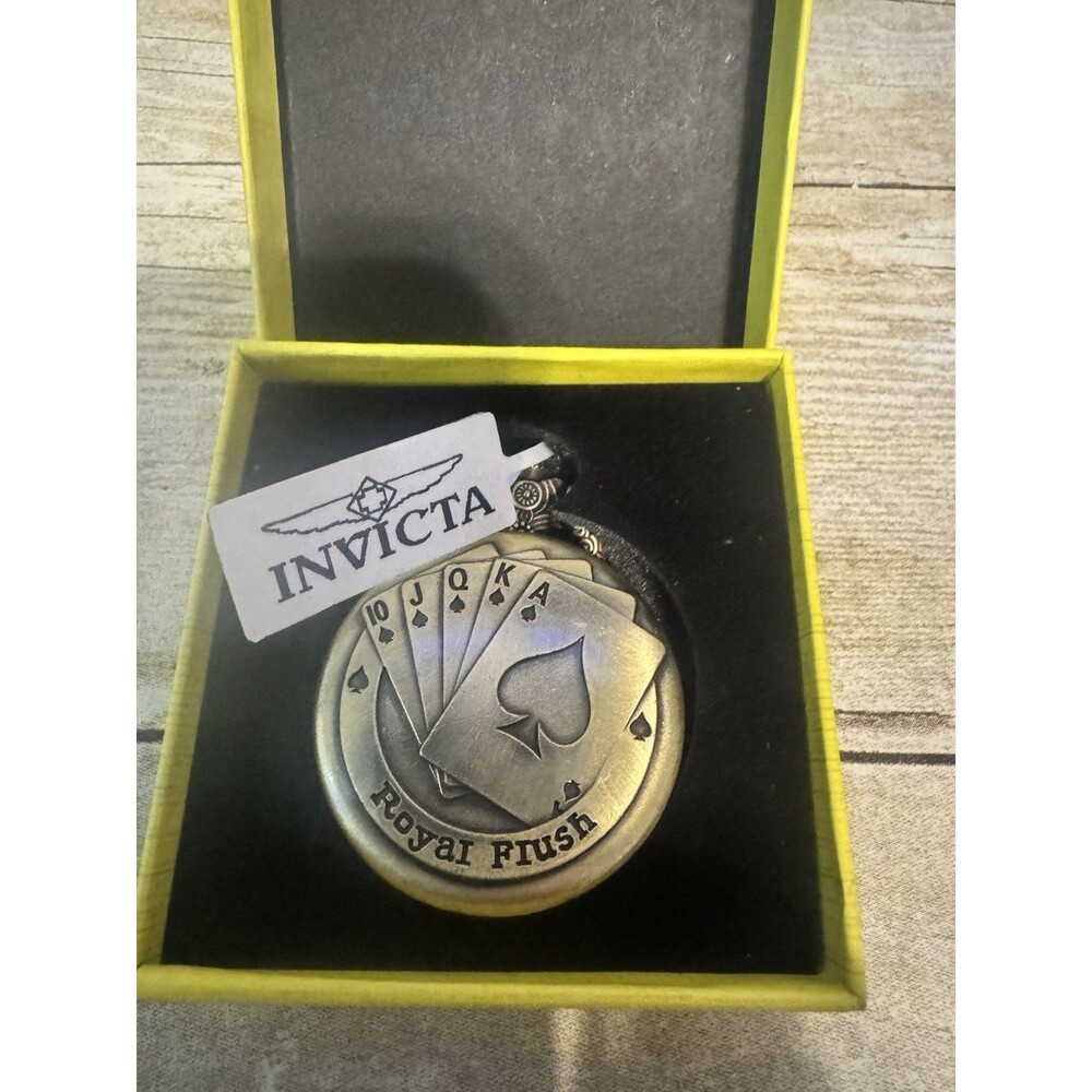 Poker Players Vintage Style Invicta Royal Flush Pocket Watch Bronze 47mm